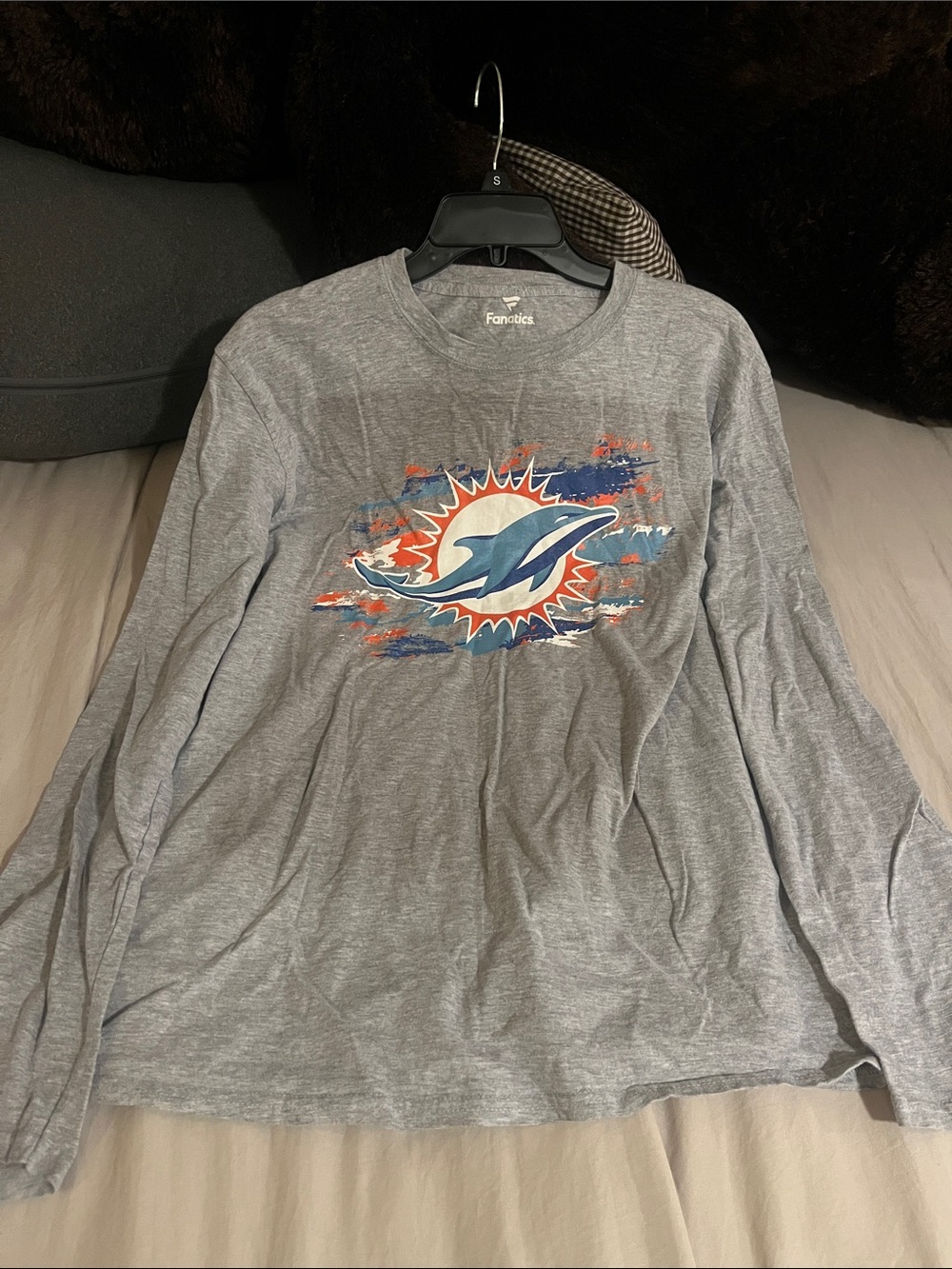 Fanatics Gray Miami Dolphins Long Sleeve Tee with Dolphin Logo